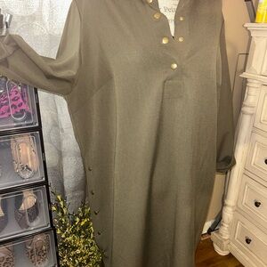 Sharagano Olive Green Dress with Gold Buttons